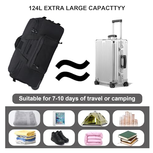 Military Wheeled Deployment Bag Large Tactical Heavy Duty Duffel Bag 124L - color: Black