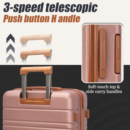 Cosbarn Luggage Sets 5 Piece, Hardshell Suitcase with Spinner Wheels - color: Rosegold