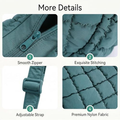 Puffer Crossbody Hobo Bag for Women Nylon Quilted Purse Lightweight Shoulder Handbag with Adjustable Strap - color: 04-peacock Blue