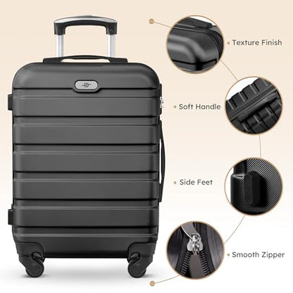 Suitour 4 Piece Luggage Sets, Hard Shell Suitcase Set with Spinner Wheels 16 20 24 28inch Travel Sets(Black) - color: Black