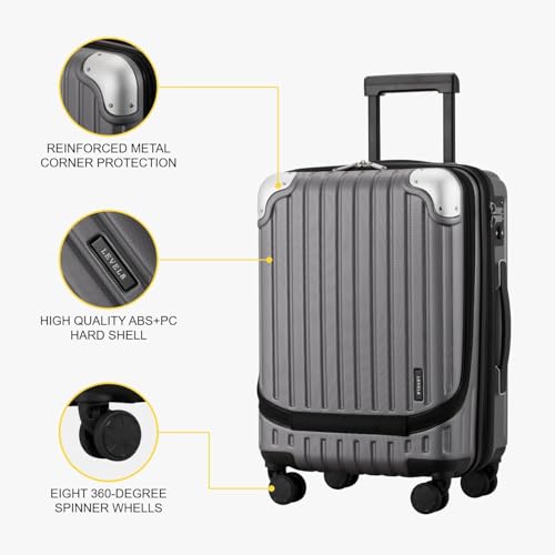 LEVEL8 Carry on Luggage 22x14x9 Airline Approved, 20" Suitcases with Wheels - color: Grey, size: 20 Inch