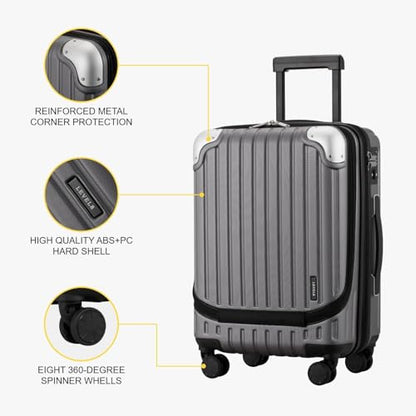 LEVEL8 Carry on Luggage 22x14x9 Airline Approved, 20" Suitcases with Wheels - color: Grey, size: 20 Inch