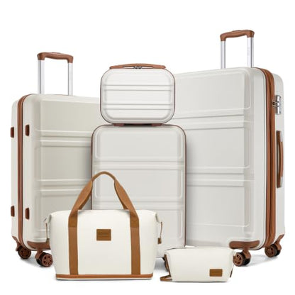 Kono Suitcase Set 3 Piece Luggage Set Expandable with Spinner Wheels - color: Cream White, size: 6-piece set (Db/Tb/12/20/24/28)