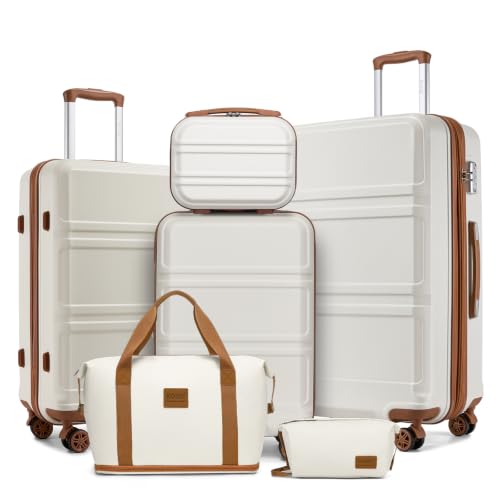 Kono Suitcase Set 3 Piece Luggage Set Expandable with Spinner Wheels - color: Cream White, size: 6-piece set (Db/Tb/12/20/24/28)