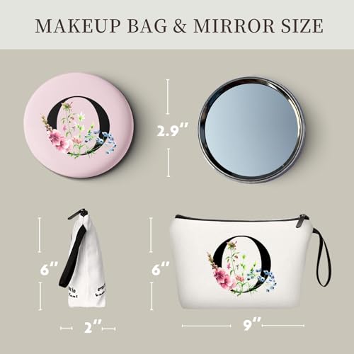 SEAMOON A-Z Personalized Gifts for Women, Makeup Bag Small with Mirror, O - color: White, style: O