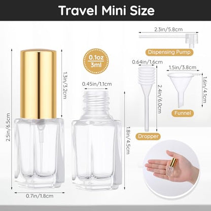 Segbeauty 20pcs 0.1oz Perfume Atomizer Glass Sprayer, Small Perfume Travel Refillable Cologne Spray Bottle, 3ml Bulk Mini Spray Bottle with Refill Kit, Fine Mist Empty Fragrance Travel Atomizer - size: 3ml