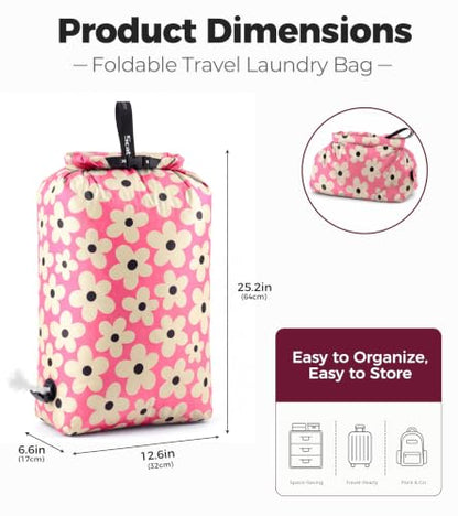 Compression Travel Laundry Bag for Dirty Clothes, Pump-Free Laundry Bag - color: Pink Garden, size: Large