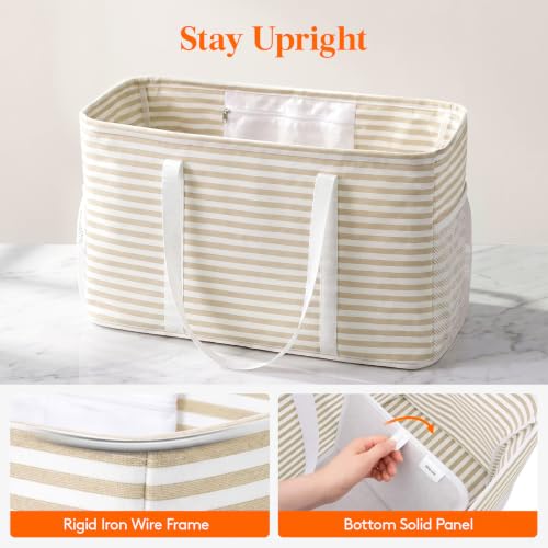 Lifewit Extra Large Tote Bag, Reusable Grocery Bags with Metal Wire Frame and Handles - color: Beige