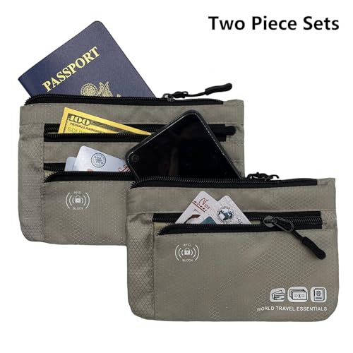 Passport Holder Bag Travel Wallet RFID Blocking Pouches, Two-Piece Set - color: Gray
