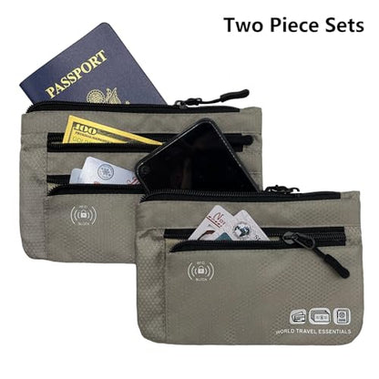 Passport Holder Bag Travel Wallet RFID Blocking Pouches, Two-Piece Set - color: Gray