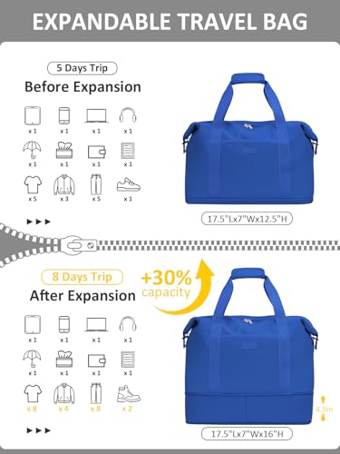Capolo Expandable Travel Duffle Bag Weekender Overnight Bags for Women Men - color: Royal Blue, size: X-Large
