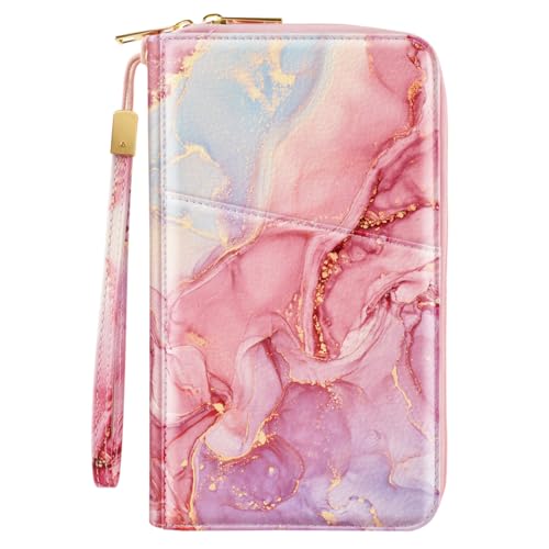 Family Passport Holder Wallet RFID Blocking Document Organizer - color: Red Marble