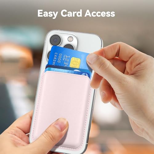 Magnetic Wallet Cell Phone Card Holder for Phone Case with Mag-Safe | Stronger Magnetic RFID Leather Phone Wallet Stick on Series of iPhone 17/16/15/14/13/12 and Pro/Promax, 2-Pack Light Pink - color: Light Pink, size: 2 Pack