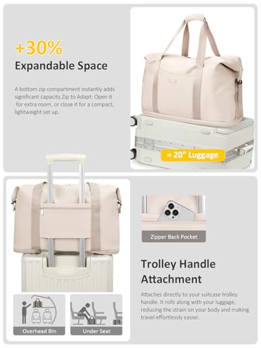Capolo Expandable Travel Duffle Bag Weekender Overnight Bags for Women Men - color: Off-white, size: X-Large