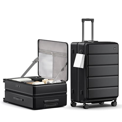 28 Inch Checked Luggage Side Opening Expandable Hardshell Suitcase, 100% PC Lightweight with Brake Spinner Wheels, TSA Lock - Large Travel Suitcase - color: Classic Black, size: 28 IN