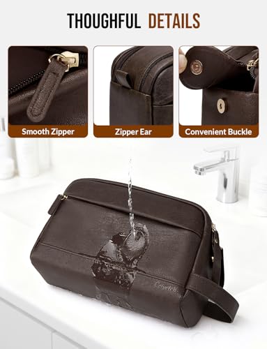 PU Leather Toiletry Bag for Men, Dark Brown - color: Dark Brown, size: Medium