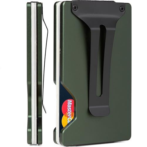 Minimalist Slim Wallet for Men,RFID Blocking Metal Wallet,Aluminum Credit Card Holder & Money Clip 12-15 Cards,Slim Rfid Front Pocket Mens Wallet - color: A1 Matte Green