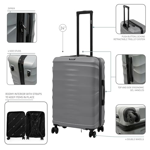 DUKAP RAV 24-Inch Medium Checked Hardside Spinner Luggage Durable Zippered Silver - size: 24 Inch