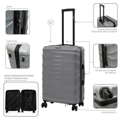 DUKAP RAV 24-Inch Medium Checked Hardside Spinner Luggage Durable Zippered Silver - size: 24 Inch