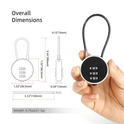 Small Combination Lock for Luggage, Gym Locker, Backpack Bag Zipper, Mini Combo Lock with Code, 5.12 Inch Steel Cable Padlock for Travel Suitcase, Cabinet, Toolbox, Bike, Bicycle Basket - color: Black+White, 2-Pack