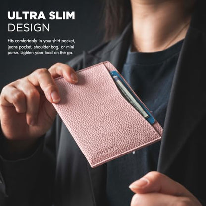 VULKIT Passport Cover Ultra Slim Design Leather Passport Sleeve RFID Blocking with 2 Card Slots, Anti-Theft Travel Essentials - color: Grain Blush Pink