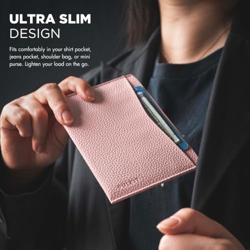 VULKIT Passport Cover Ultra Slim Design Leather Passport Sleeve RFID Blocking with 2 Card Slots, Anti-Theft Travel Essentials - color: Grain Blush Pink