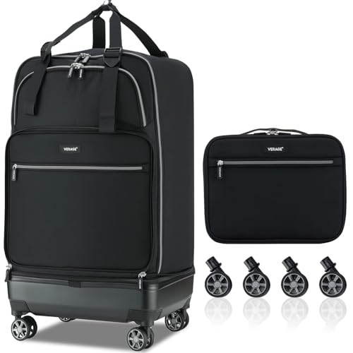 Verage Foldable Rolling Duffel Bag with Wheels, Expandable Travel Luggage - color: Black, size: Checked-In Pro (24-Inch Expands into 28-Inch)