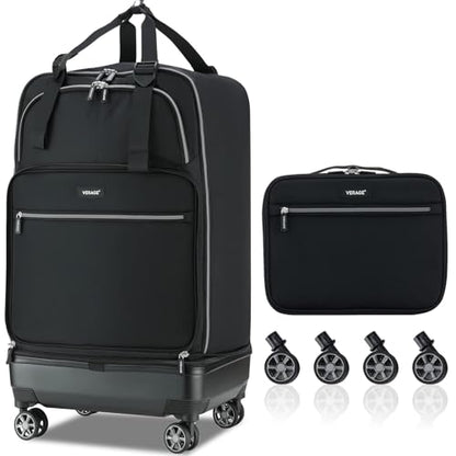 Verage Foldable Rolling Duffel Bag with Wheels, Expandable Travel Luggage - color: Black, size: Checked-In Pro (24-Inch Expands into 28-Inch)