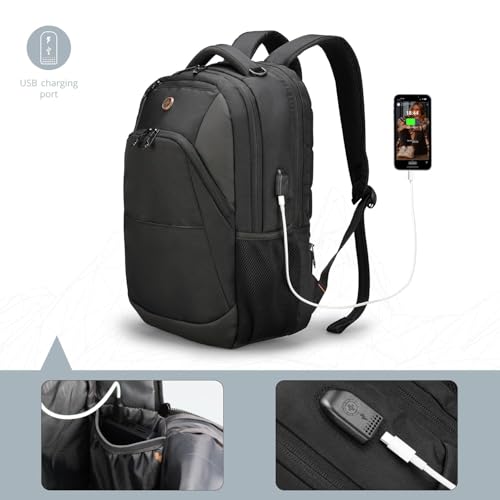 Swissdigital Design Large Business Laptop Backpack with Smart USB Charging Port Travel Backpack Fits 15.6 inches laptops - color: Grey