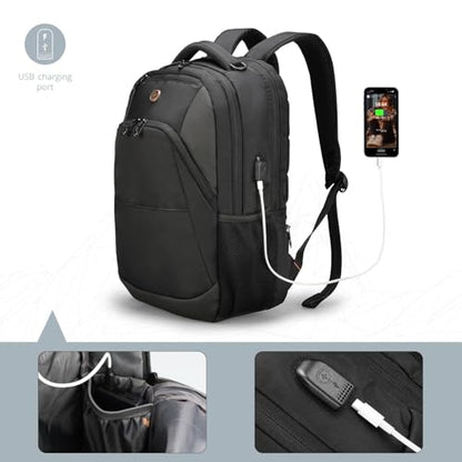 Swissdigital Design Large Business Laptop Backpack with Smart USB Charging Port Travel Backpack Fits 15.6 inches laptops - color: Grey