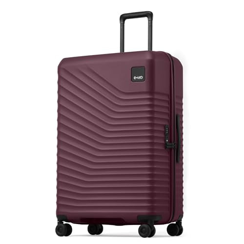 Coolife Luggage, Lightweight PC Hardside Suitcase, Checked-Large 28-Inch - color: Dark Purple, size: Checked-Large 28-Inch