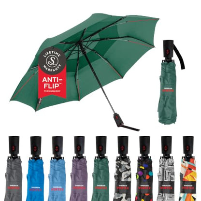ShedRain Vortex Windproof Compact Travel Umbrella, Auto Open Close | Folding Umbrella, Vented Canopy, Cable Enforced Technology, 75 MPH Wind Rated - color: Thyme