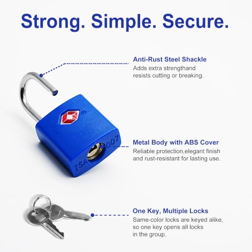 Keyed TSA Locks for Luggage, Suitcase, Backpack, 4 Pack, Blue - color: Blue