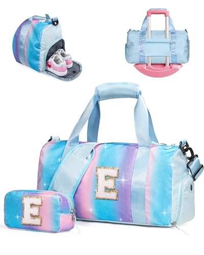 Dance Recital Gifts for Girls-Girl Gym Bag with Shoe Compartment - color: Rainbow Blue, style: E