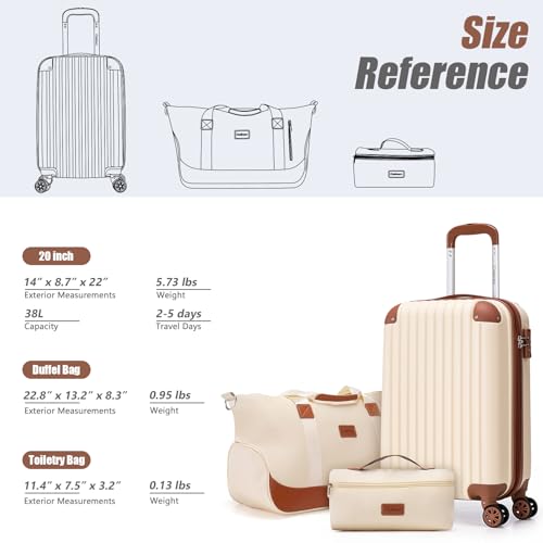 Cosbarn Carry On Luggage,3 Piece Luggage Set,22x14x9 Airline Approved - color: Beige