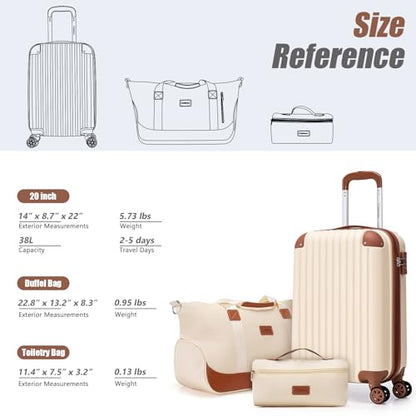 Cosbarn Carry On Luggage,3 Piece Luggage Set,22x14x9 Airline Approved - color: Beige