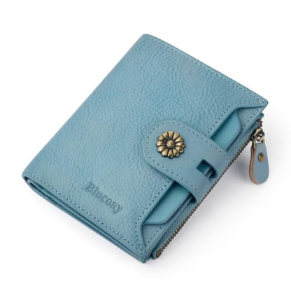 RFID Blocking Leather Womens Wallet with Coin Pocket(lakeblue) - color: c6-lakeblue