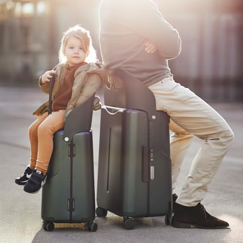 MiaMily Kids Ride-On Carry On Luggage, Hard Shell Suitcase - color: Forest Green