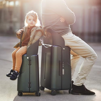 MiaMily Kids Ride-On Carry On Luggage, Hard Shell Suitcase - color: Forest Green