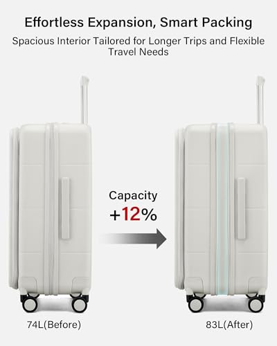Hanke Expandable Medium Checked Luggage, 24 Inch Top Opening Suitcase - color: Smoke White, size: 24 Inch EXT