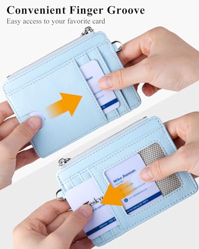 Teskyer 여성용 슬림 RFID 지갑, 지퍼 포켓이 있는 소형 카드 홀더, Cyan, 미니멀리스트 - color: Cyan