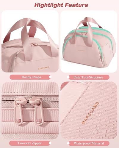 Marscamd Travel Makeup Bag for Women, Lay-Flat Toiletry Organizer, Pink - color: Pink