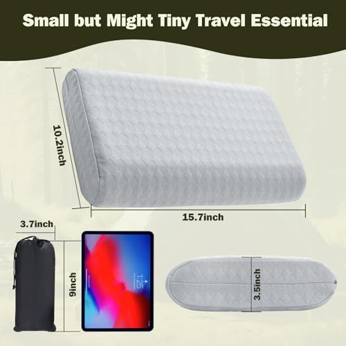 Vekkia Camping Pillow, Memory Foam Travel Pillow with Washable Cover,Gray-S - size: Small
