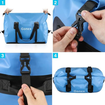 Gonex Waterproof Duffel Bag, 40L/60L/80L Roll-Top Travel Kayaking Dry Bag - color: Light blue, size: 60L