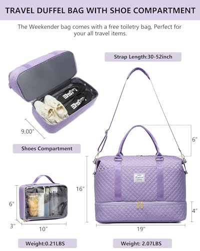 Travel Weekender Duffle Bag for Women: Overnight Bags with Shoe Compartment - color: 2-Purple, size: Large