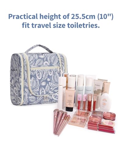 Narwey Large Hanging Travel Toiletry Bag for Women, Makeup Cosmetic Bag - color: B-Blue Leaf, size: Large