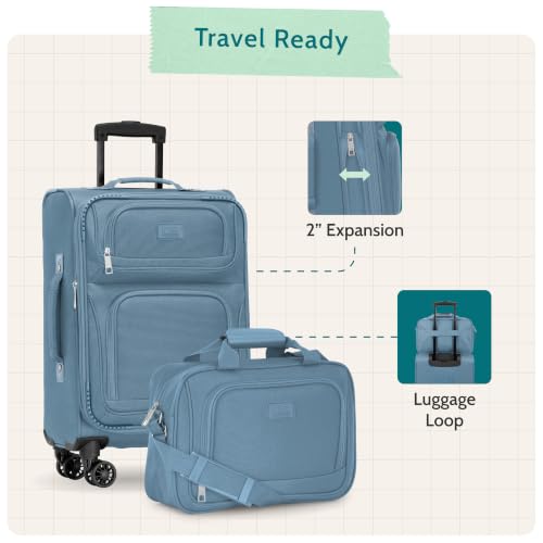 U.S. Traveler Rio Lightweight Softside Rolling Carry-on Suitcase, 4-Wheel Set, Light Blue - color: Light Blue, size: 22"/14"