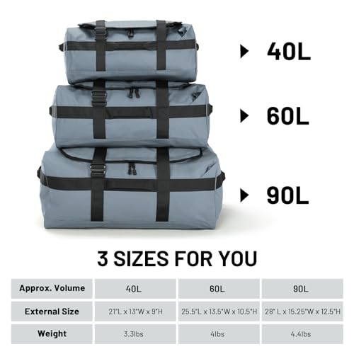 MIER 40L/60L/90L Water Resistant Backpack Duffel, Heavy Duty Duffle Bags - color: Gray, size: 60l
