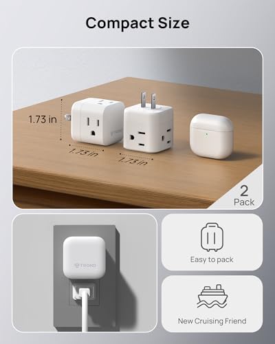 TROND 2 to 3 Prong Outlet Splitter 2 Pack - 3 Way Plug Extender - color: White, size: 2 Prong-2 Pack