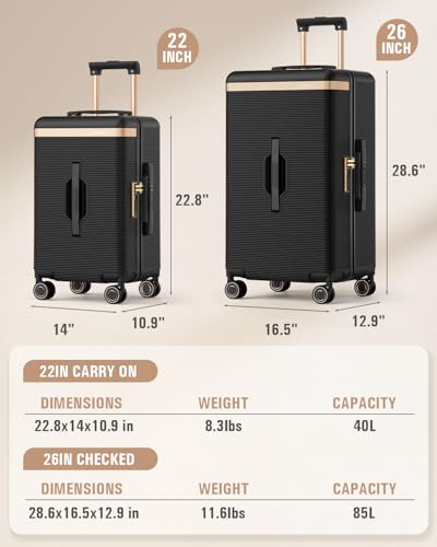 Joyway 22 Inch Carry On Luggage with Spinner Wheels and Cup Holder, Black - color: Black, size: 22 inch